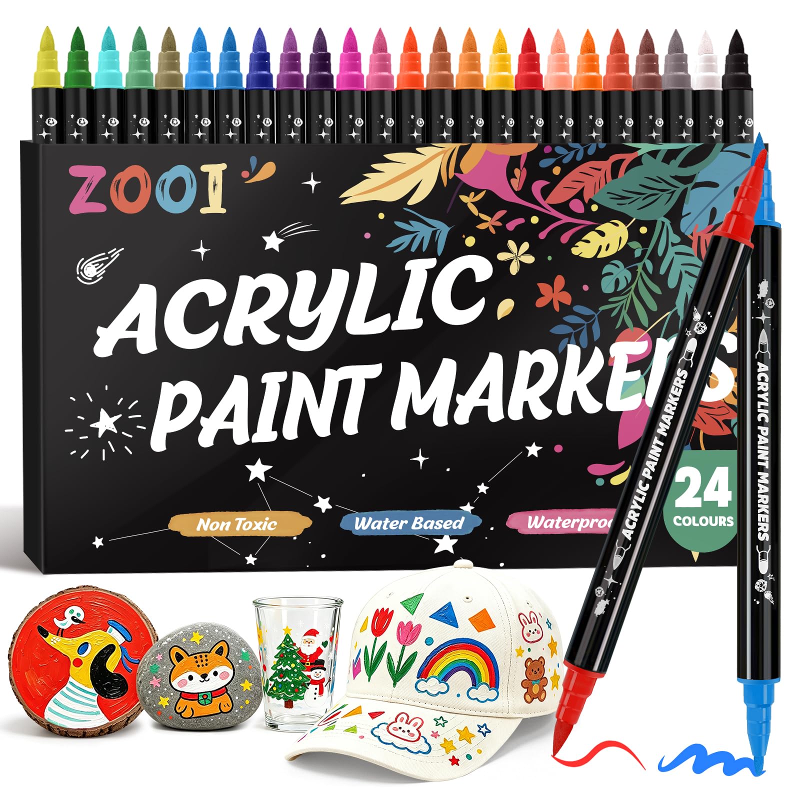 ZOOI Acrylic Paint Markers - 24 vibrant colors for creativity.